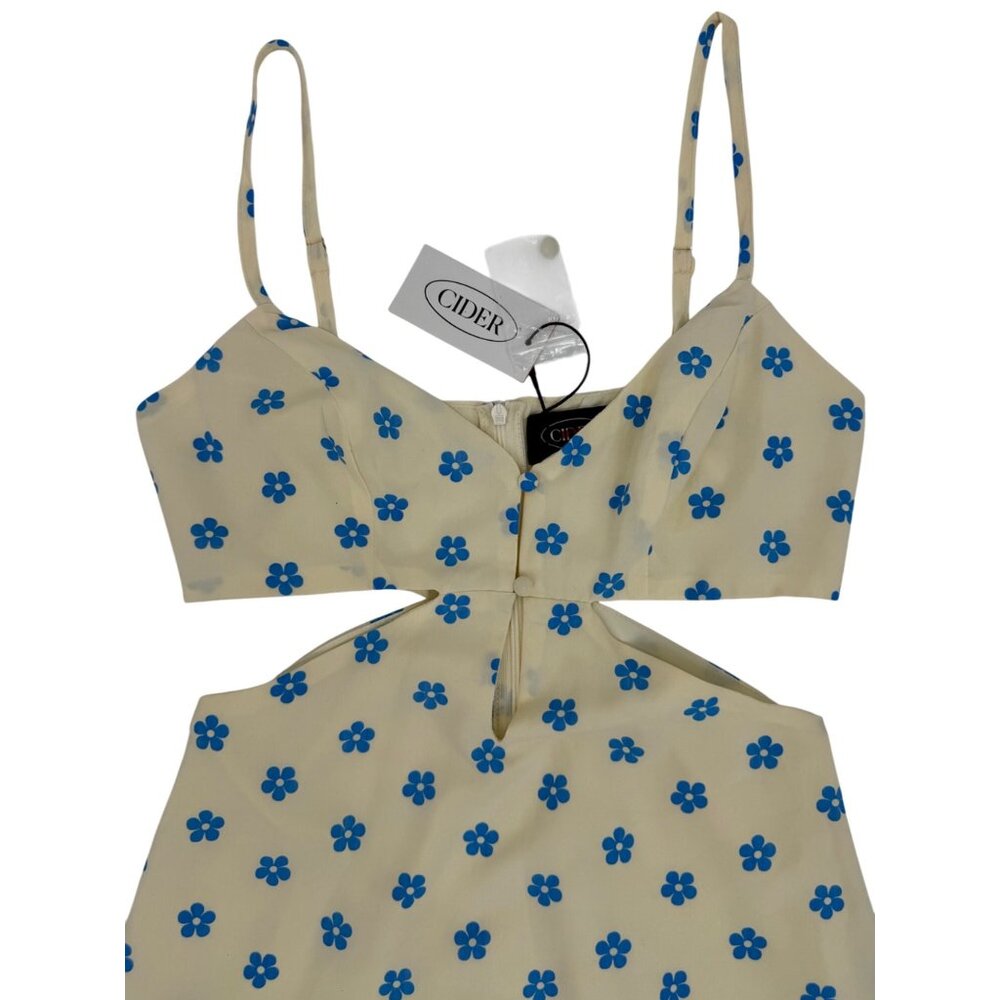 NWT Cider Floral Cutout & Keyhole Cream & Blue Boho Cottagecore Mini Dress - Picture 4 of 16